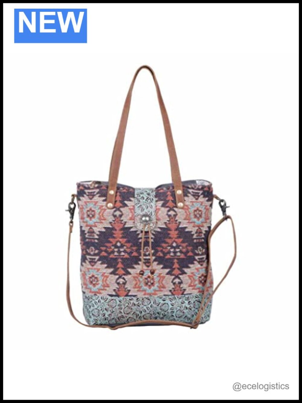 Upcycled Leather Canvas Rug Tote Bag Laptop Shoulder Handbag